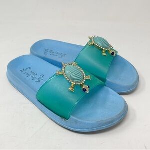 MISS TRISH OF CAPRI Women’s Blue Synthetic Slides Jeweled Turtles Size 37 US 6